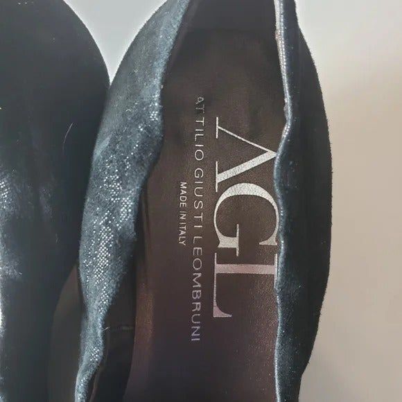 AGL Balletcore Whimsigoth Black Glitter Cap Toe Ballet Wedge - Picture 8 of 9